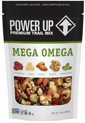 Power Up Trail Mix, Mega Omega Trail Mix, Non-GMO, Vegan, Gluten Free, No Artificial Ingredients, Gourmet Nut, 14 Ounce Bag