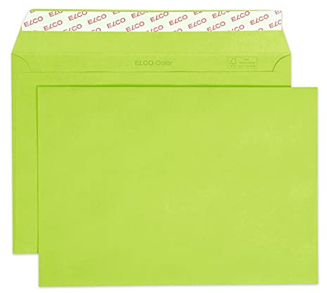 Elco 24084.62 Color Box mit Deckel und 250 Briefumschläge/Versandtasche, Haftklebeverschluss, C5, 100g, intensiv-grün, Fenster: nein