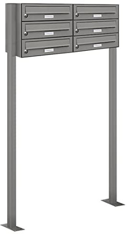 AL Briefkastensysteme 6er Briefkasten als Standbriefkasten, 6 Fach Briefkastenanlage in Aluminiumgrau RAL 9007 Postkasten modern