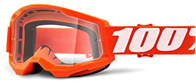 100 Percent Strata II Clear Goggle - Orange/Clear Lens / 100% Eyewear Wear Eye Protection Enduro MTB Mountain Downhill Trail Dirt Jump Cycling Cycle Bike Motocross MX Moto Ski Unisex Adult Sun