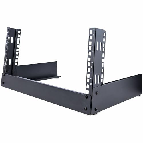 StarTech.com Rack 19 4U Aperto da Tavolo, Rack a 2 Montanti Autoportante per Apparecchiature di Rete/Patch Panel/Dati/AV/IT/Studio/Computer fino a 30 kg, Viti e Dadi in Gabbia inclusi (RK4OD)