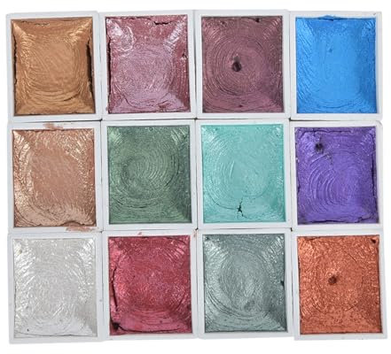 Aquarelle Set De Peinture, 12 Colors Set Aquarelle Métallique, Solide Aquarelle Pigment Ensemble pour Peinture Dessin(Briller)