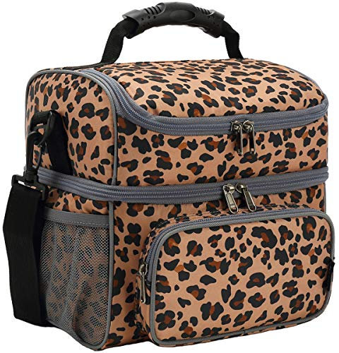 FlowFly Doppellagige Kühltasche, isolierte Lunchtasche für Erwachsene, große Tragetasche für Männer und Frauen, mit verstellbarem Riemen, Fronttasche und zwei großen Netz-Seitentaschen