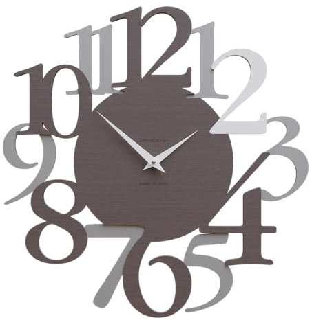 CalleaDesign Moderne Wanduhr Russell - Italienisches, große Ziffern, Dekoration für Heim und Büro, geräuschlos, Made in Italy [Aluminium, Weiß, Eiche Wenge].