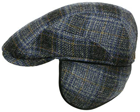 Göttmann Richmond-K Karierte Flatcap mit Ohren- und Nackenschutz - Blau (12) - 63 cm