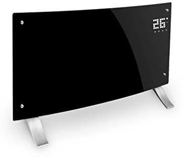 KLARSTEIN Bornholm Curved Smart - radiateur convecteur, écran tactile LED, minuterie, contrôle par appli, 1000 et 2000 W, thermostat 5-45 ° C, affichage de la température, mode éco - noir