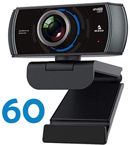 NexiGo N980P 1080P 60FPS Webcam with Microphone, HD USB Computer Camera, Built-in Dual Noise Reduction Mics, 120 Degrees Wide-Angle for Zoom/Skype/FaceTime/Teams, PC Mac Desktop (Renewed)
