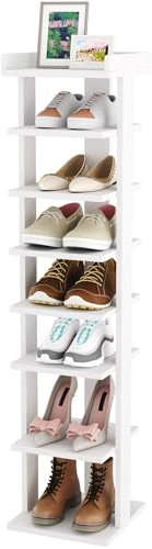 HOME BI 7 Tier Narrow Shoe Rack, Corner Shoe Tower,Slim Shoe Organizer,Wooden Shoe Storage Stand for Entryway, Hallway, Closet, White