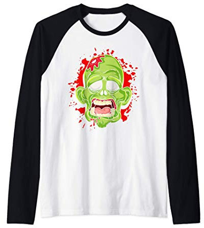 Zombie Face Brain Blood Kids Boys Girls Halloween Zombies Camiseta Manga Raglan