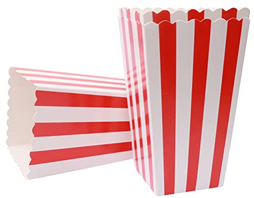 Lot de 50 Sacs Popcorn, Boîtes Popcorn à Rayures Pliable Candy Collations Boîte en Carton pour Parti Fête Cinéma (Rouge)