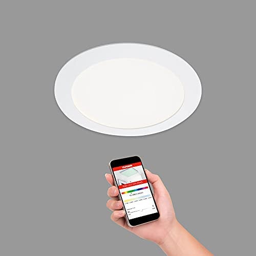 TELEFUNKEN - LED Einbauleuchte, WiFi Einbaustrahler, dimmbar, RGB, Farbtemperatursteuerung, App-Steuerung, steuerbar via Fernbedienung, Amazon Echo, Google Home, 12 Watt, 1200 Lumen, Weiß, Ø 17cm