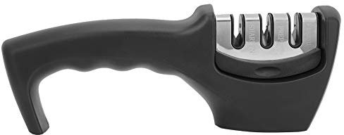 Manuelle Messerschaerfer 3-in-1-Multifunktions Messerschärfer Wolframstahl für Grobschliff, Diamant für mittelfeinen Schliff und Spezialkeramik für Feinschliff,Schleifer Schärfwerk Küchenzeuge