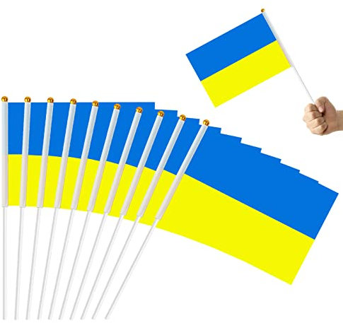 Yimidear - 10 pièces Drapeaux Ukrainiens Tenus Dans la Main, Jaune, 14 x 21 cm, Pour Fêtes, Événements Sportifs, Festivals, Décoration Intérieur et Extérieur