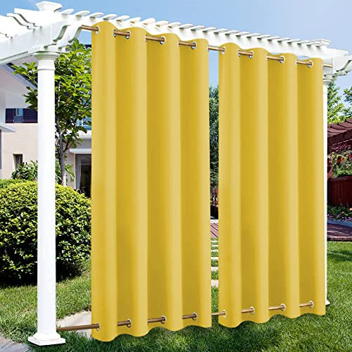 KTCLE OutdoorVorhänge Wetterfest Windschutz mit Ösen Oben und Unten für Garten,Wasserdicht Sichtschutz Sonnenschutz für Balkon Terrasse Veranda,304x160 cm(BxH),Yellow