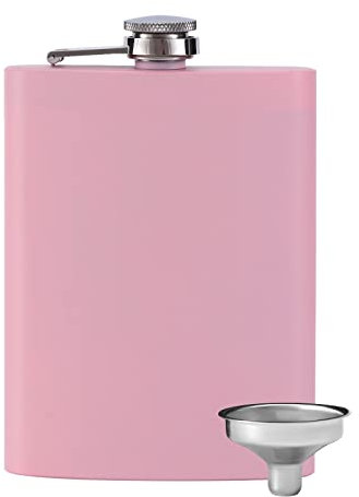 Flasque et entonnoir en acier inoxydable pour femme - Mini flasque Morandi Color - Portable en acier inoxydable - Pour la randonnée, l'escalade, la pêche, le camping, 235 ml (8 oz) - Rose