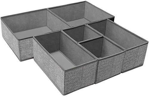 BSTMOME Underwear Drawer Organizer, 6 Bins Foldable Underwear Drawer Organizer and Closet Dividers,Storage Box for Clothes, Socks, Underwear (Grey)