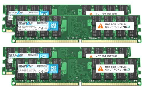 BRAINZAP Memoria RAM da 16 GB DDR2 DIMM PC2-6400U 2Rx16 800 MHz 1,8 V CL6 AMD PC (4 X 4 GB)