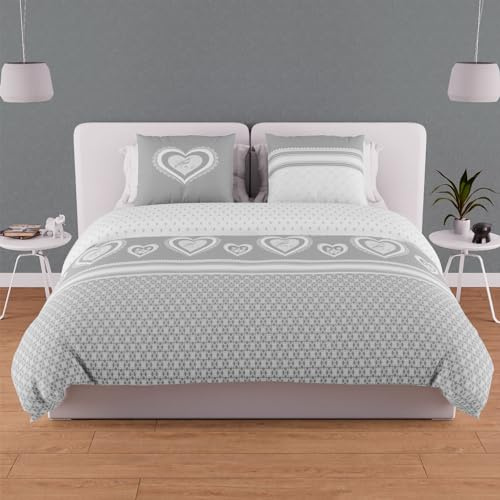 Soleil d'ocre, Parure Housse de Couette en Coton 57 Fils 240x220 cm Passion Gris