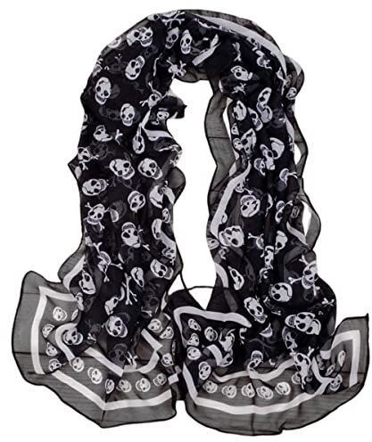 Damen-Schal, leicht, mit Totenkopf-Aufdruck, langer Schal, Schwarz , One size