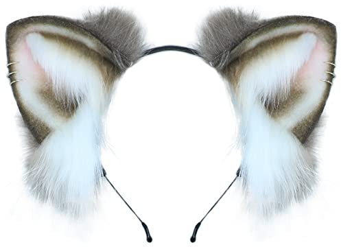 Dodheah Katzenohren Haarreif Fuchs Wolf ohren Stirnband Haarnadel Haarschmuck Halloween Weihnachten Kostüm Anime Cosplay Mädchen Damen Khaki