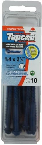 10 Pack 1/4 x 2-3/4 Hex Head Concrete Screws, with Drill Bit