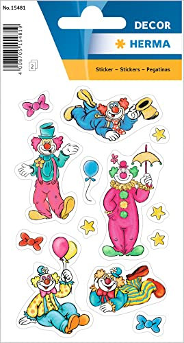 HERMA 15481 Aufkleber Clowns Glitzer klein groß, 26 Stück, Zirkus Sticker mit Luftballons Sterne Circus Motiv, Kinder Etiketten für Fotoalbum Tagebuch Scrapbooking Geburtstag Einladung Deko Briefe DIY