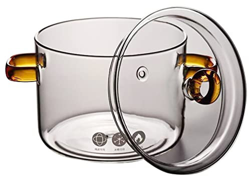 SHERCHPRY Nudelschale Deckel 1.5L Glas Mit Deckel Klarglas Hitzebeständiger Glastopf Mit Doppelgriff Herdplatte Simmertopf Potpourri Für Ramen Nudelsuppe Milch 1.5L Glasschüssel Mit Glastopf