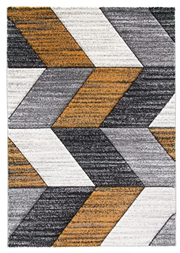SrS Rugs® Impulse - Area Rug for Living Room, Bedroom, Hallway Runner Rug - Abstract Geometric Design - Provides Home with Comfort and Warmth (Orange Chevron, 120cm x 170cm)