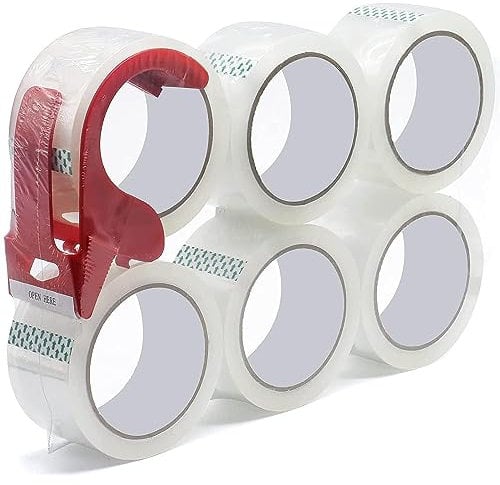 WELSTIK Nastro da imballaggio con dispenser da imballaggio, utilizzato per imballare scatole di imballaggio e trasporto robuste e durevoli,5cm x 55m, trasparente, 6 fogli