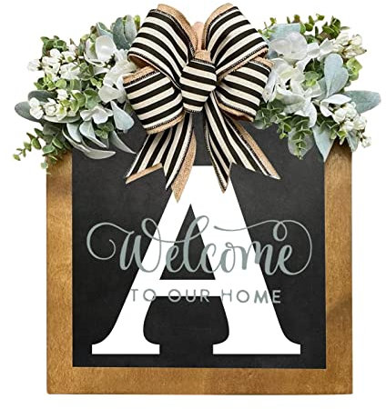 Aoguaro Ghirlanda con lettere personalizzate, decorazione per porta d'ingresso, cognome, porta d'ingresso, ghirlanda da appendere per casa, interni ed esterni