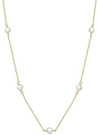 Amberta Frauen 925 Sterling Silber Süßwasser Perlen Halskette: Vergoldete 5-6 mm Perlen Perlenkette