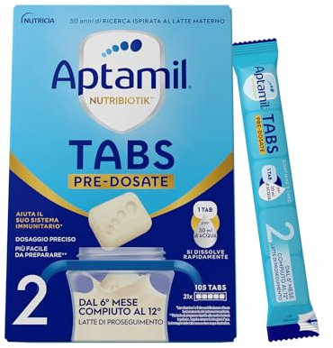APTAMIL NUTRIBIOTIK 2 - Latte di Proseguimento Dal 6° mese compiuto al 12° - Confezione da 21 bustine (105 tabs pre-dosate)