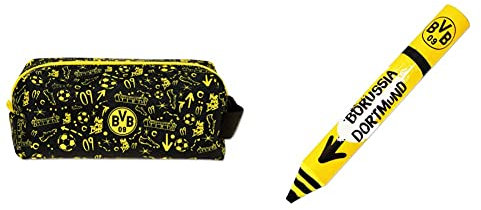 Borussia Dortmund BVB Unisex Jugend BVB-faulenzermäppchen Groß Mäppchen, schwarzgelb, Einheitsgröße & BVB-Radiergummi-Stift
