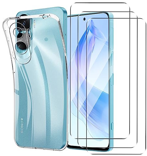 GEJEFA Cover per Honor 90 Lite + Vetro Temperato, Custodia Sottile Silicone TPU Bumper Case Antiurto Antigraffi Custodia per Honor 90 Lite, Trasparente