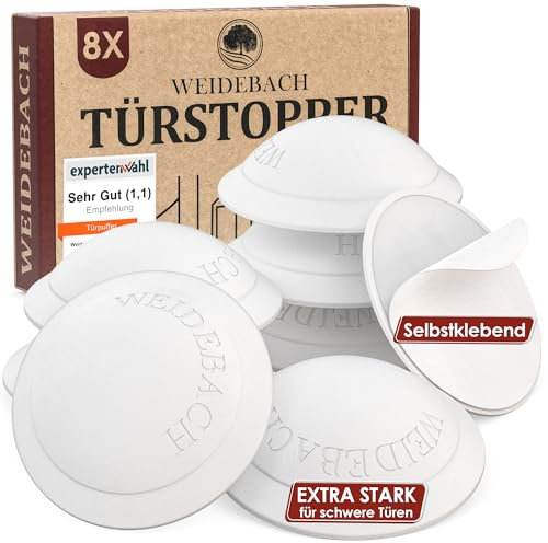 WEIDEBACH® 8x weiße Türpuffer selbstklebend, Türstopper Wand für massive Türen geeignet, robuster Wandschutz Türklinke, Wandpuffer einfach aufkleben, Türschoner, Türstopper weiß, Wandschutz Türklinke