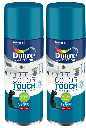Dulux Valentine Peinture Intérieure et Extérieure Aérosol Color Touch - Brillant Bleu Radieux 400 ml - Lot de 2