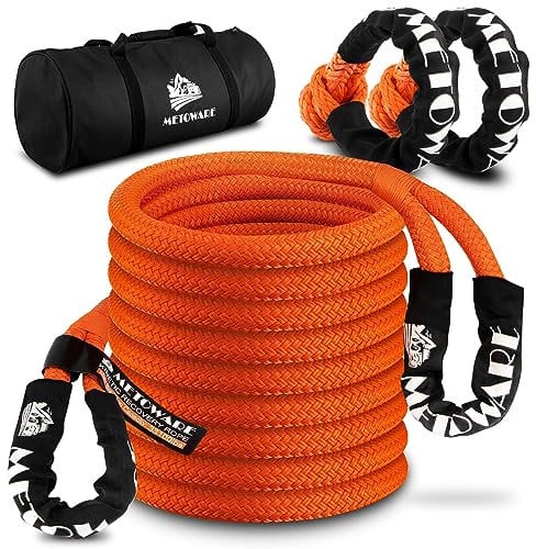 METOWARE Kinetic Recovery Seil (2,5 x 9,1 m) mit 2 weichen Schäkeln, Erholungsseil für LKW, strapazierfähig, Offroad-Wiederherstellungs-Set für UTV, ATV, LKW, Auto