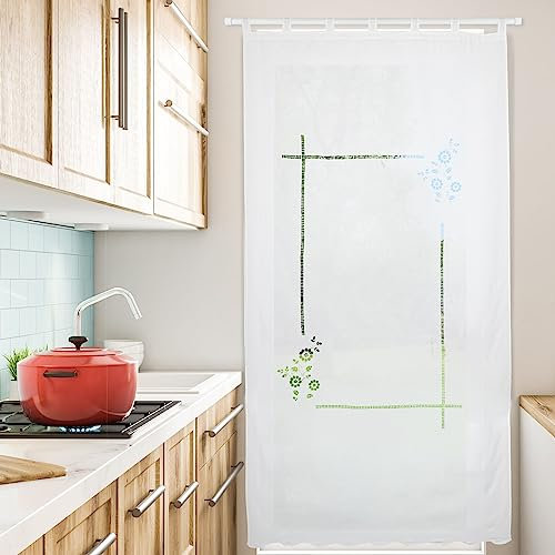 HOMEYA - Cortina Cocina Translúcida 150x220cm - Cortina con Bordados de Flores,para Cocina,Comedor, Marco de Puerta - 1 Unidad Color Blanco,100% Poliester