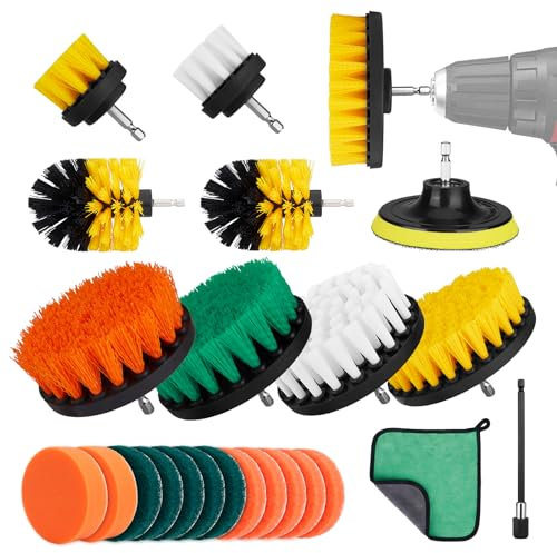 zhongko Bürstenaufsatz Akkuschrauber Set, 24 Stück Bürstenaufsatz Bohrmaschine Bürste Bohrbürste Kit Power Scrubber Reinigungsbürste, Felgenbürste Akkuschrauber für Bad, Fliesen, Boden, Auto, Felgen