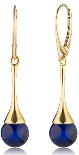 Amber by Mazukna - Ohrringe für Frauen, vergoldetes AG925 Sterling Silber, natürliche Bernstein Kugel Perlen, handgefertigte Edelstein Hängeohrringe, Bernstein Schmuck zertifizierter