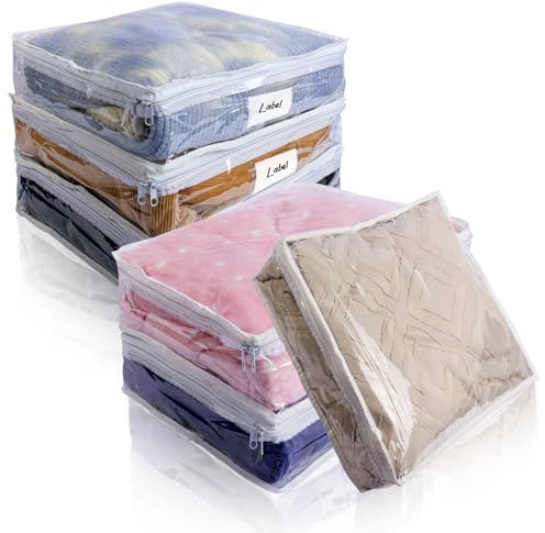 Heonay Sacchetti trasparenti con cerniera, in plastica, per maglioni, con cerniera, confezione da 6 pezzi, organizer per vestiti, coperte, maglioni, lenzuola, trapunte, vestiti e cuscini (40 x 35 x 9