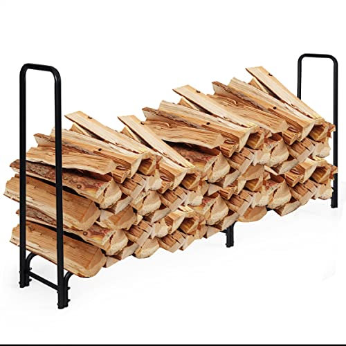 COSTWAY Range Bûche en Métal 245x36x122,5cm, Porte-bûches Pieds Surélevés Charge Max 500KG, Abri Bûche Rangement Bois pour Jardin, Poêle, Brasero, Noir