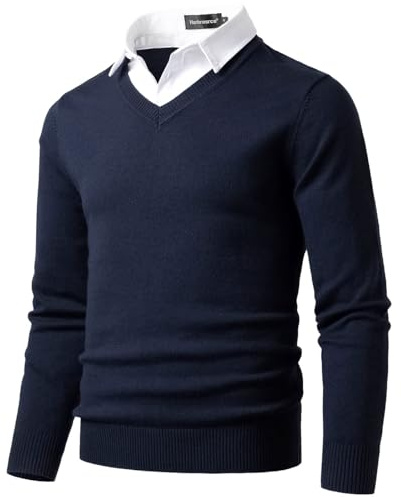 Harbrosrce Jersey de Punto Fino con Cuello en V para Hombre Slim-Fit Sudadera Basico Pullover Invierno Caliente Suéter Pulóver Sweater de Manga Larga