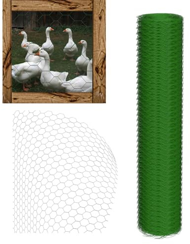 BRIEFNESS Rouleau de grillage galvanisé avec revêtement en PVC - 1 m x 25 m - Avec trou de maille hexagonal de 50 mm - Pour filet de clôture de bordure d'animaux de jardin, animaux de compagnie, vert