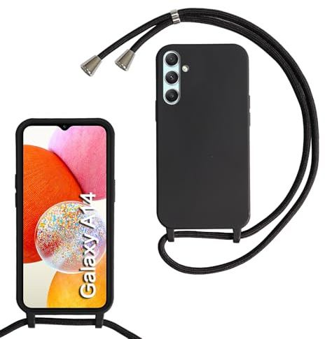 Beajew Silikon Handyhülle für Samsung Galaxy A41 Hülle mit Band, Silikon Necklace Handyhülle mit Abnehmbar Kordel zum Umhängen Stossfest Bumper Handy Schutzhülle, Schwarz