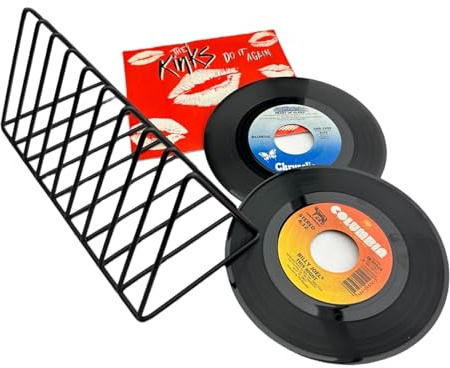 45rpm Vinyl Record Storage Rack - Premium 7inch Holder Stand Metal Wire Display Holds up to 50 Album Lp's - Simple and Contemporary Shelf Concept Design for 7 Records