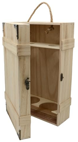 UNUS Caja de vino de madera natural flameada ornamentos 2 botellas