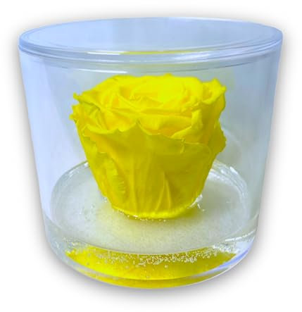 Box tondo con rosa gialla stabilizzata Profumata, in plexiglass trasparente da 9cm con Rosa gialla Vera Eterna | Idea Regalo Mamma, 50 anni, bomboniera | Fatto in Italia (Gialla 1043)