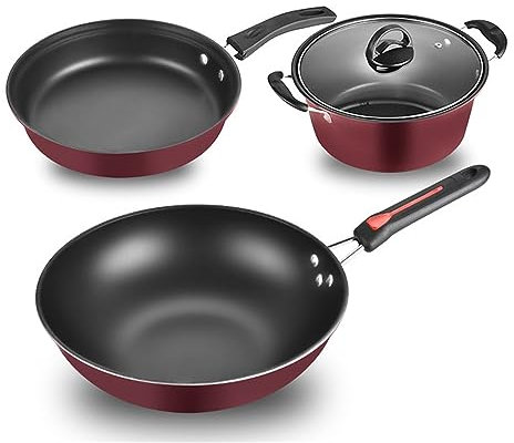 BONOOL Fornello in Ferro per Uso Domestico Fornello a induzione Fornello a Gas Set Universale da 3 Pezzi Wok Pentola per zuppa Combinazione di padelle