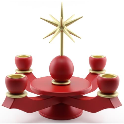 Enzmann & Meyer | echt erzgebirgischer Weihnachtsleuchter | Weihnachten Tischdeko Adventsleuchter mit Stern | 20x20x21 cm | rot